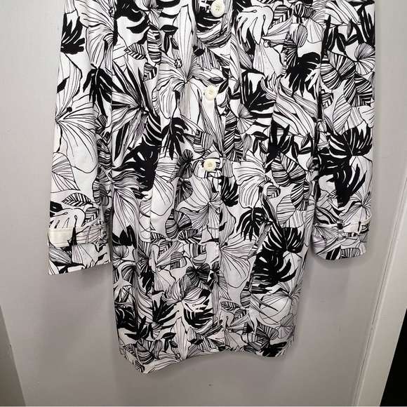 Amanda Smith Suits Black & White Leaf Print Trench Coat Size 16 - Picture 4 of 14